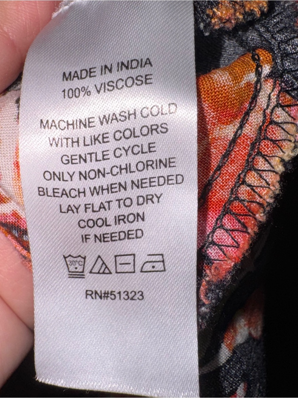 MSK Floral Black Maxi Dress Orange Pink Blooms tie back sash 100% viscose M - Picture 14 of 14